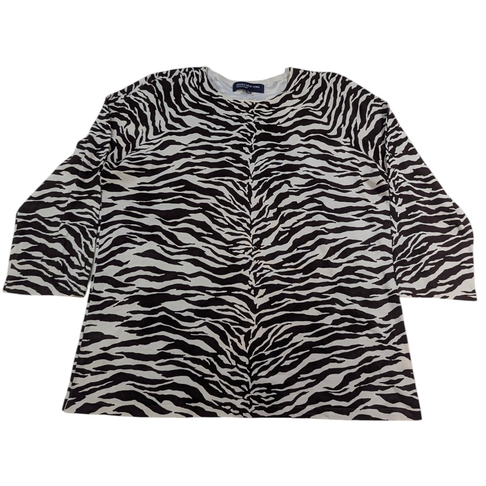 Jones New York Zebra Print Silk‎ Blend Cardigan Sweater Women's XL